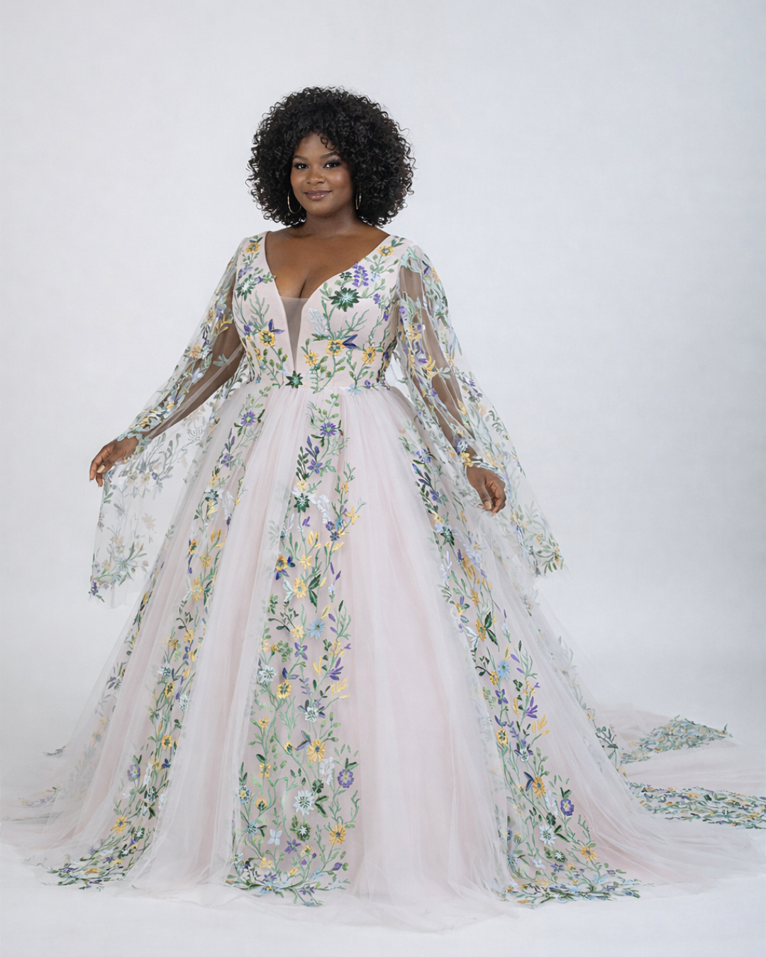 FLORA – A-Line Floral Lace Wedding Dress with Flutter Sleeves – FairyGothMother