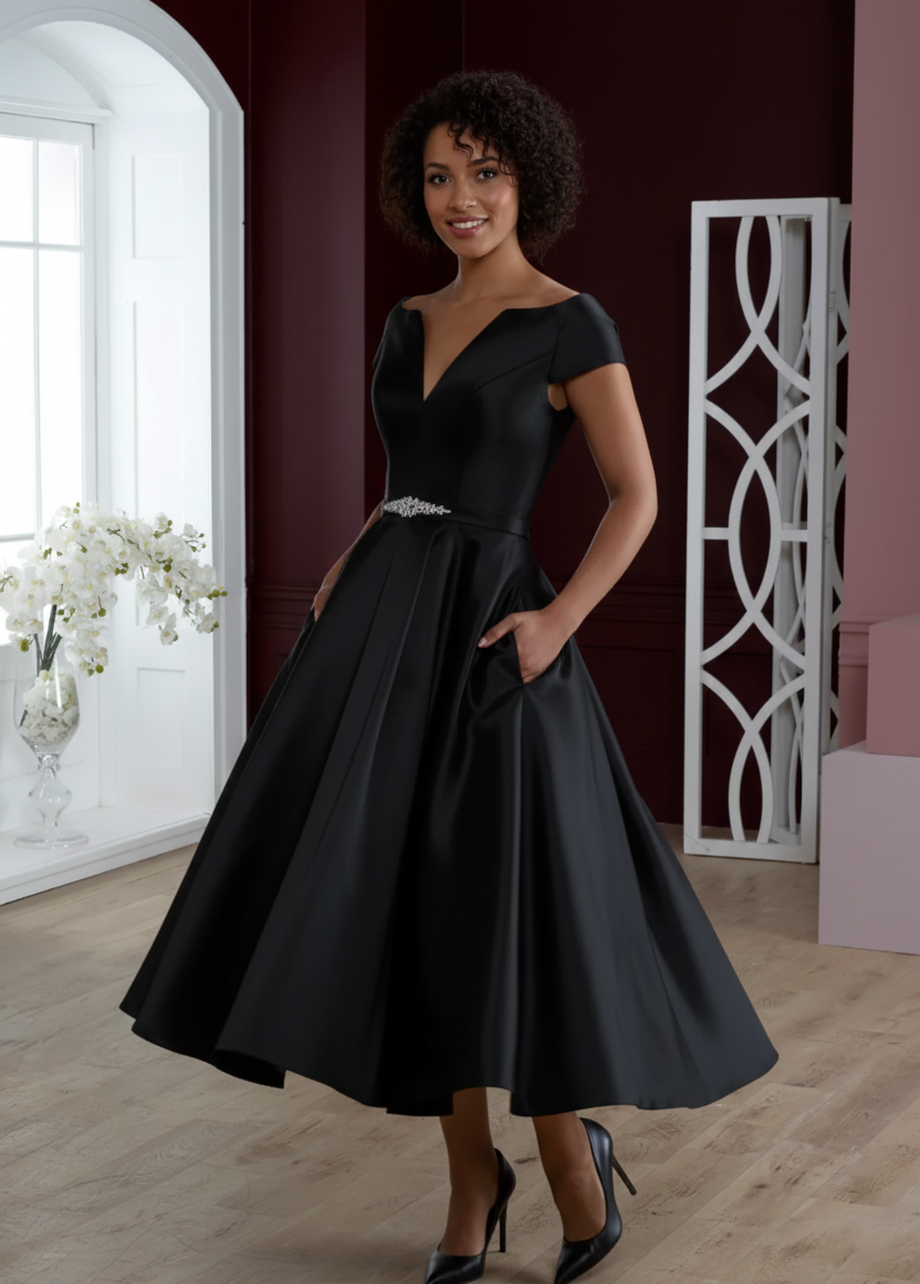 Ivory satin tea length wedding dress with cut out back  FairyGothMother