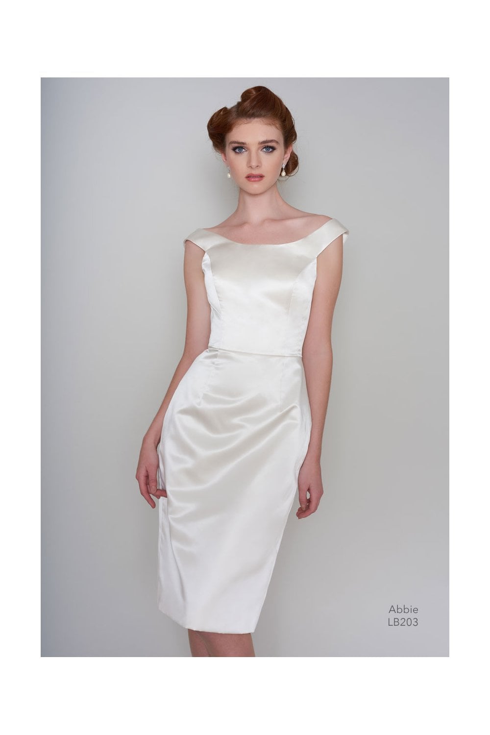 86-Abbie – Elegant Satin Pencil Wedding Dress with Lace Overlay Skirt