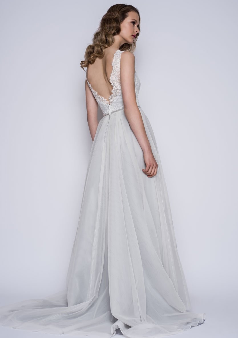 Full length Boho bridal dress with lace bodice by Lou Lou 86-esme-r