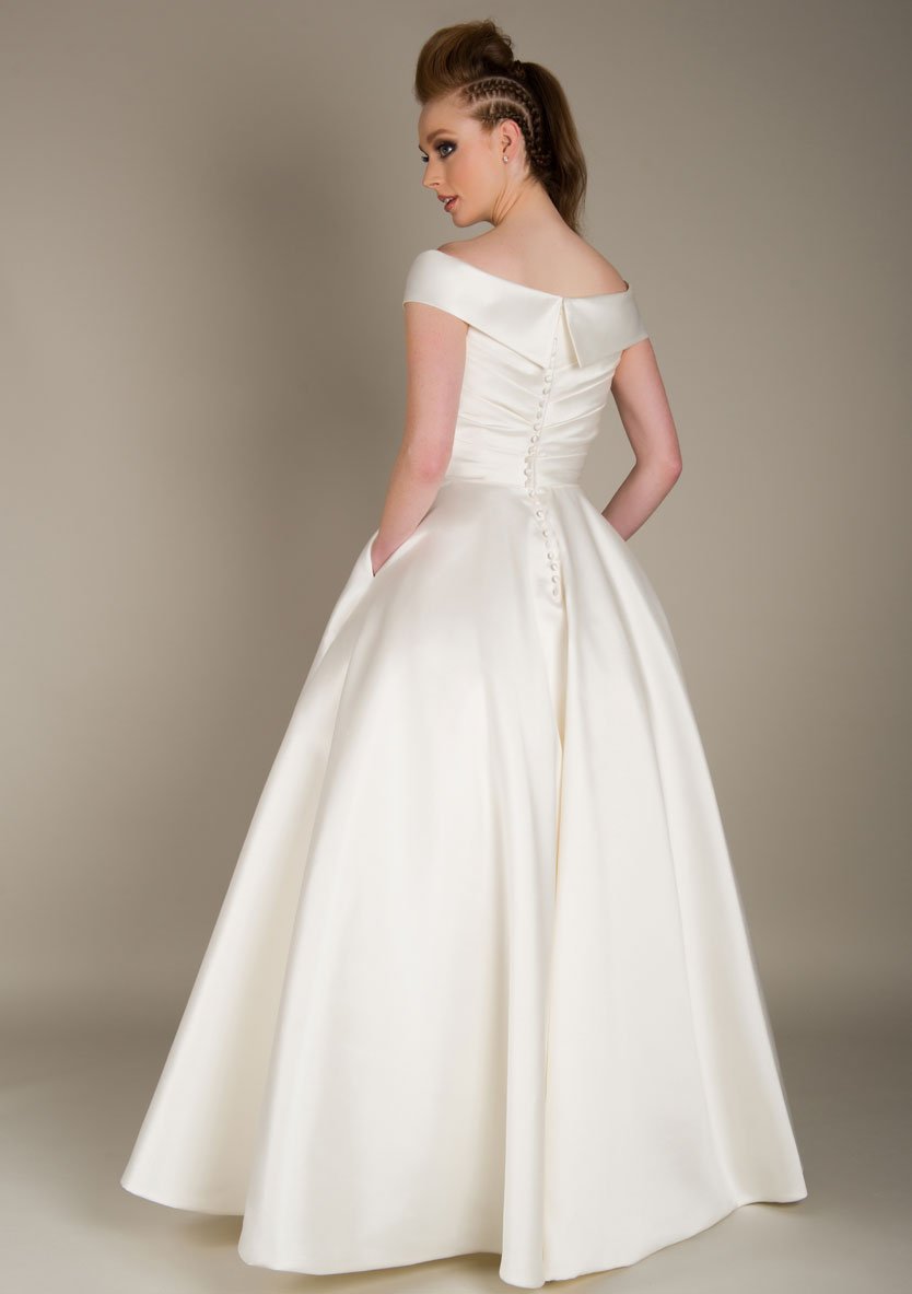 Back of the Maude full length Mikado wedding dress by Lou Lou