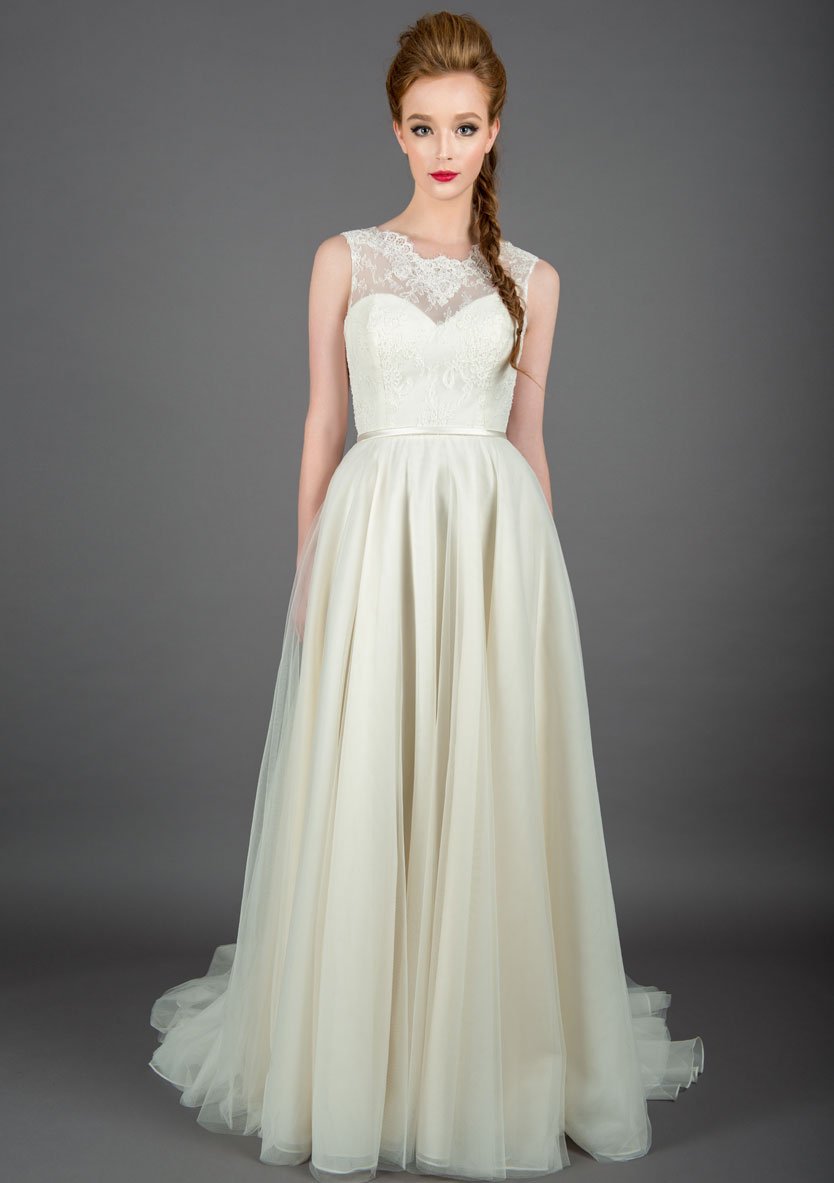 Full length Boho bridal dress with lace bodice by Lou Lou 86-esme-r