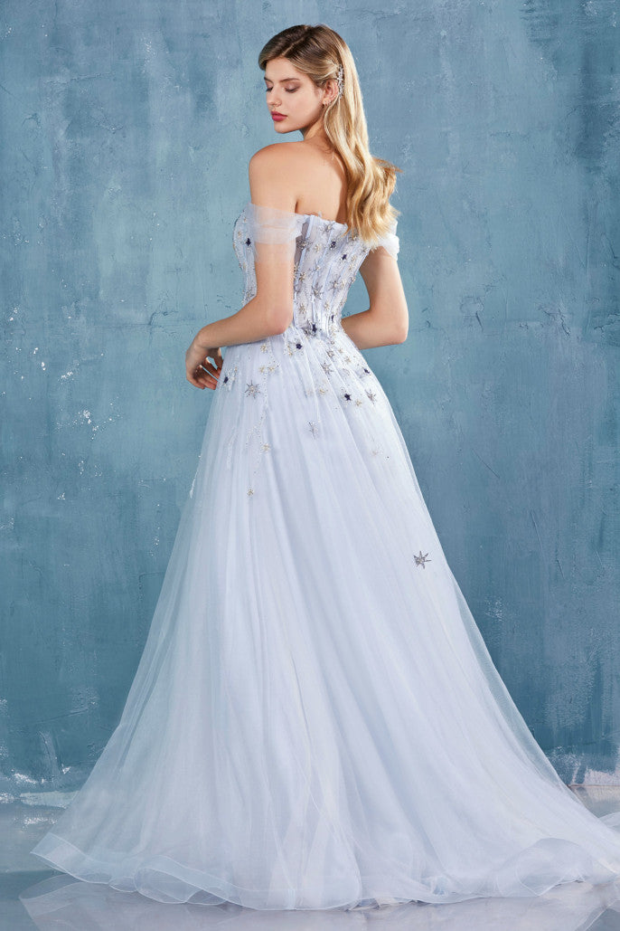 Back of the the Rowan off the shoulder Stars tulle A-Line wedding dress al-rowan