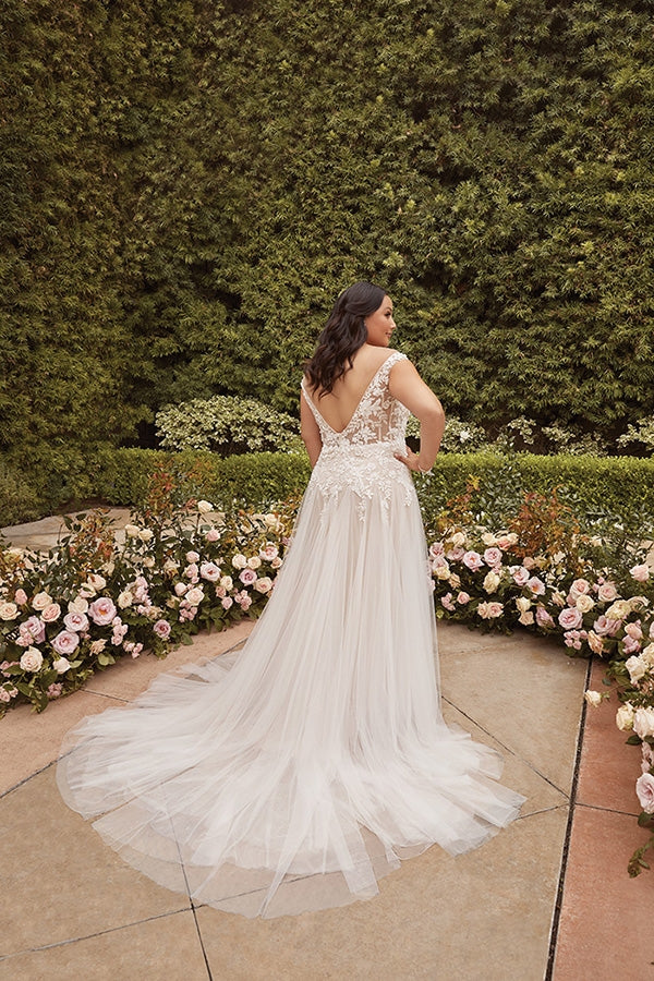 Back of the Lena wedding dress with train.