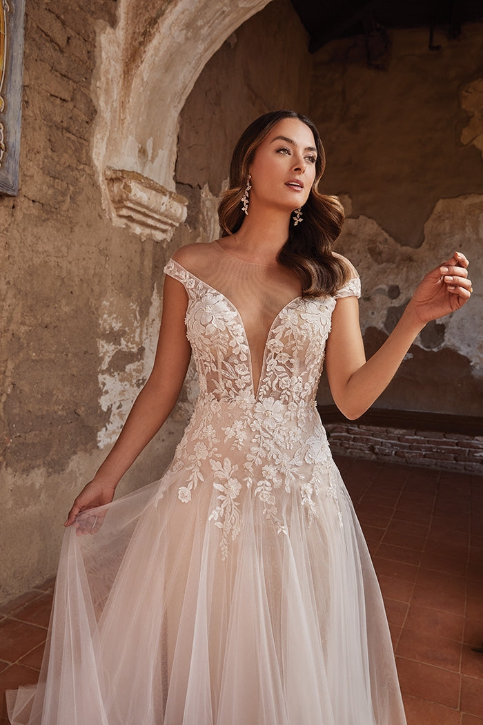 Closeup of the bodice of the Lena bridal gown.