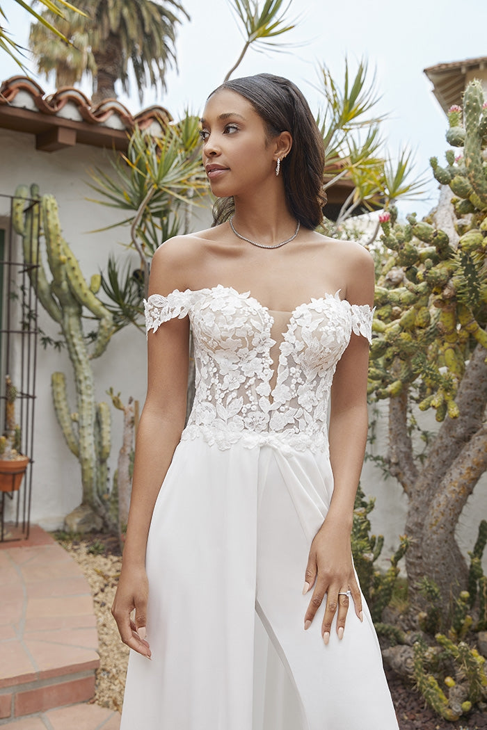 Closeup of the bodice of the Willow wedding dress ca-willow