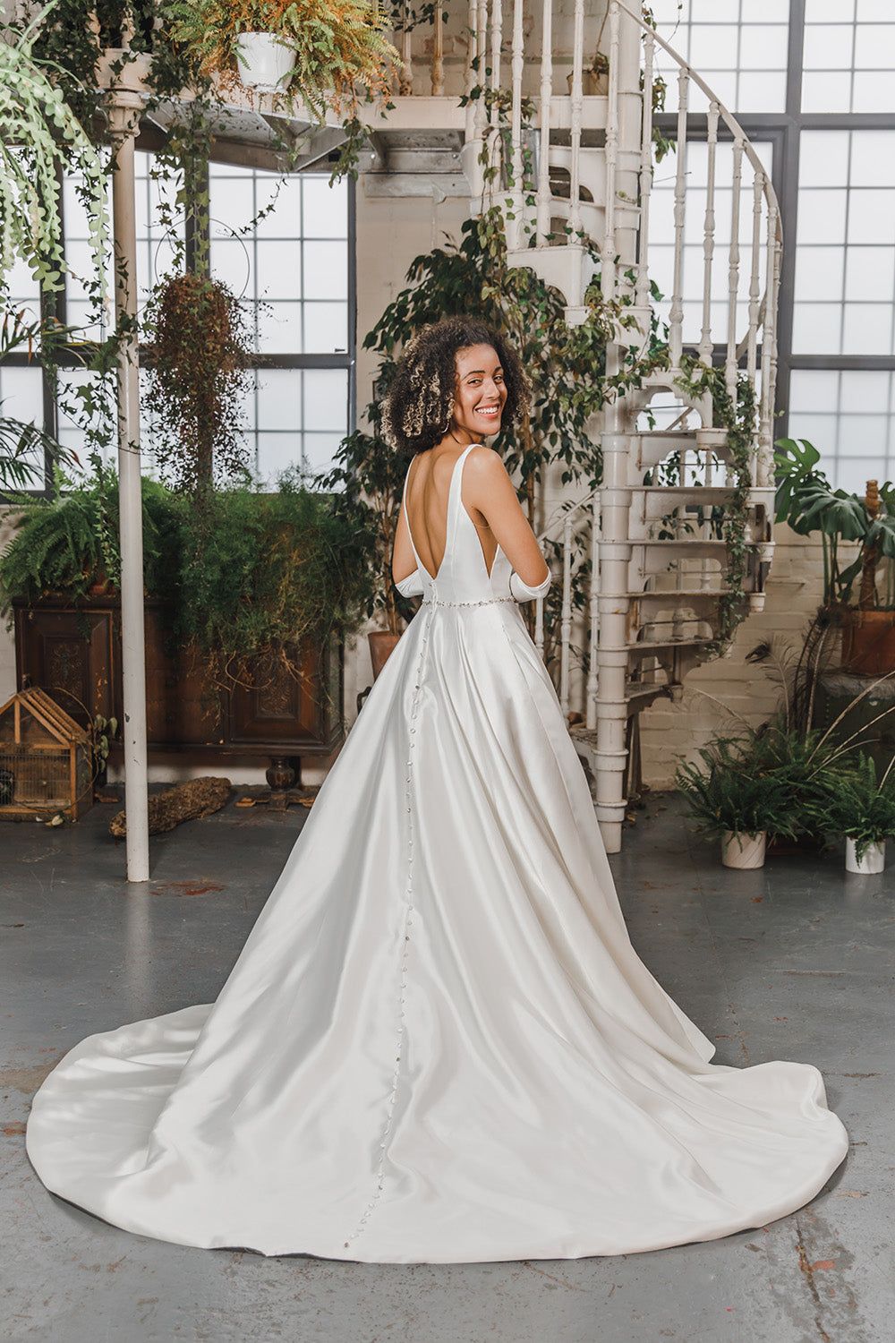 Back of the Heloise Mikado wedding gown