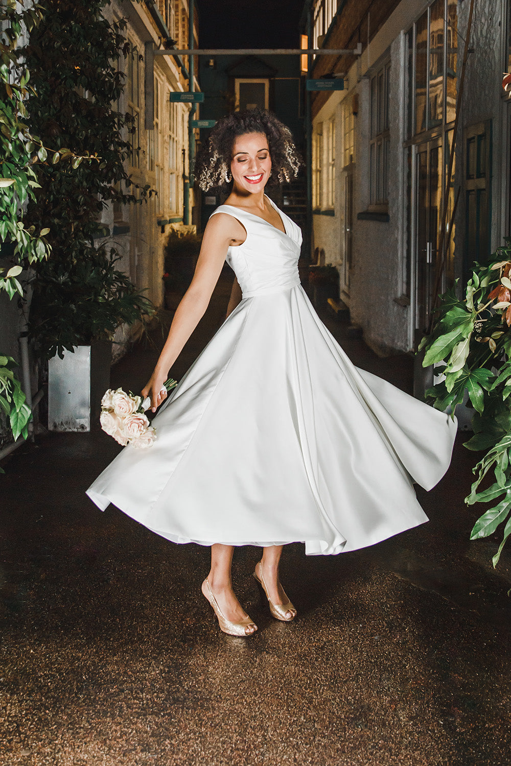 The Marie tea length wedding dress. Swinging it!