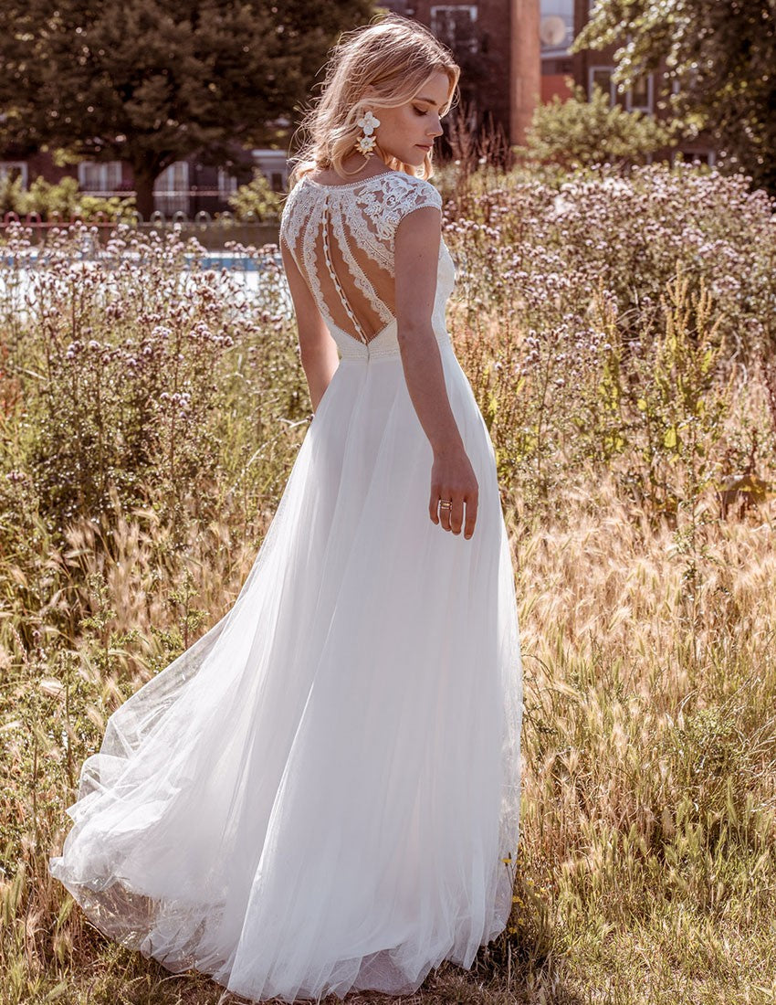Back of the Amelie full length Boho wedding dress