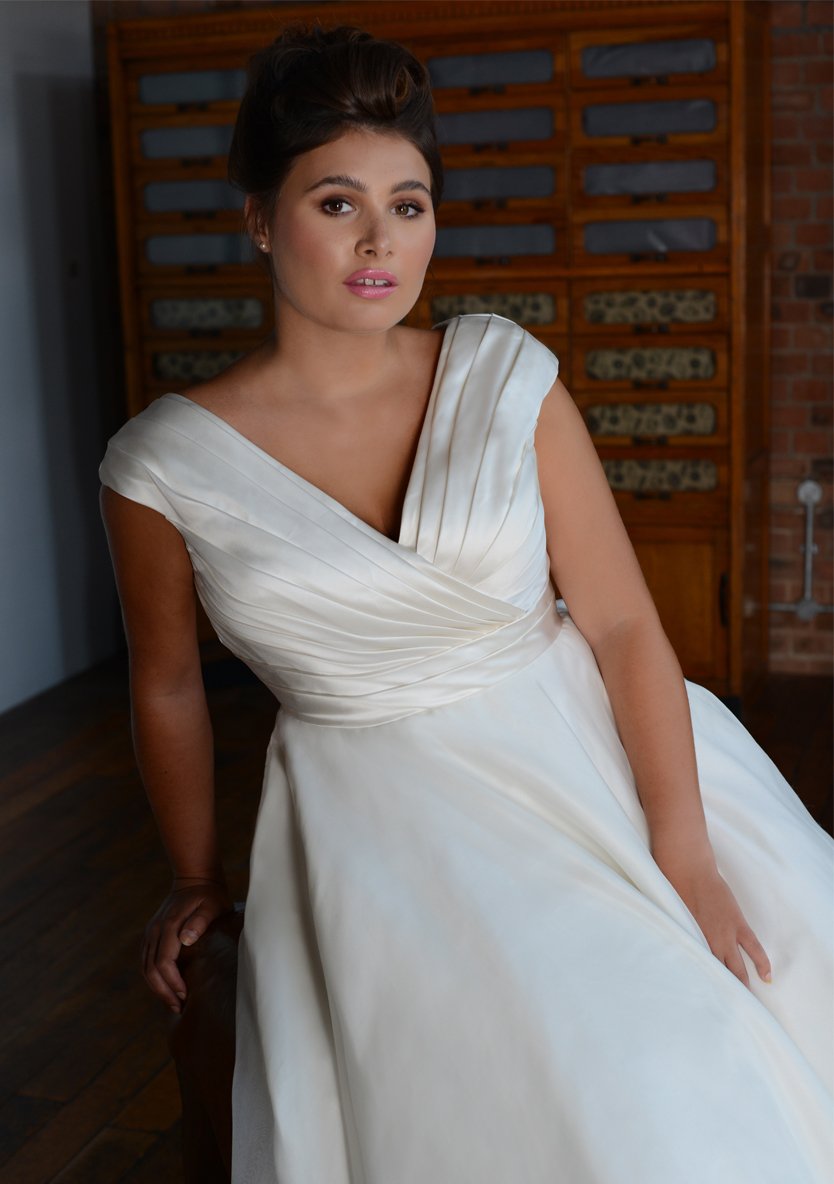 Close up of Fifties classic wedding dress