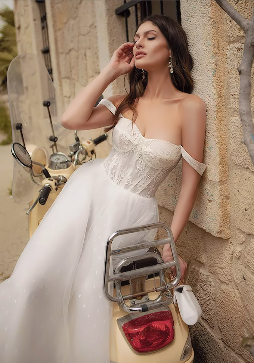 Close up of om-marisa wedding dress bodice.