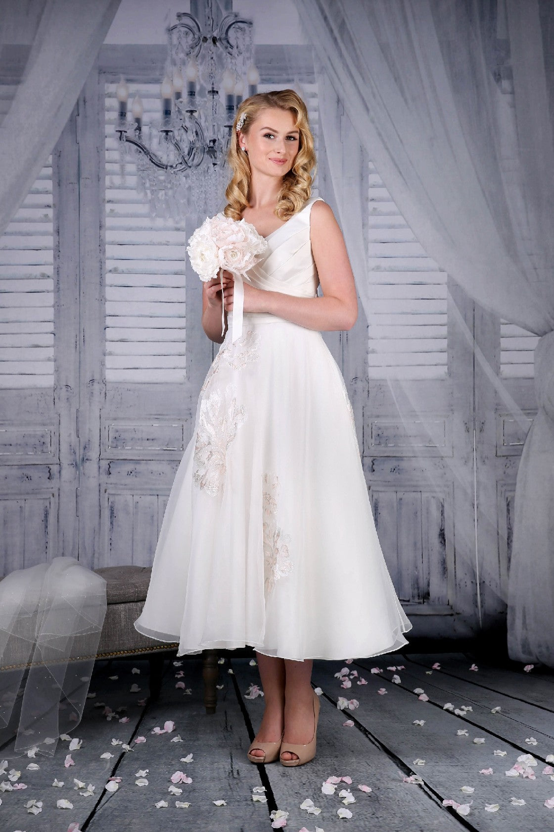 The ivory Jenny tea length wedding dress