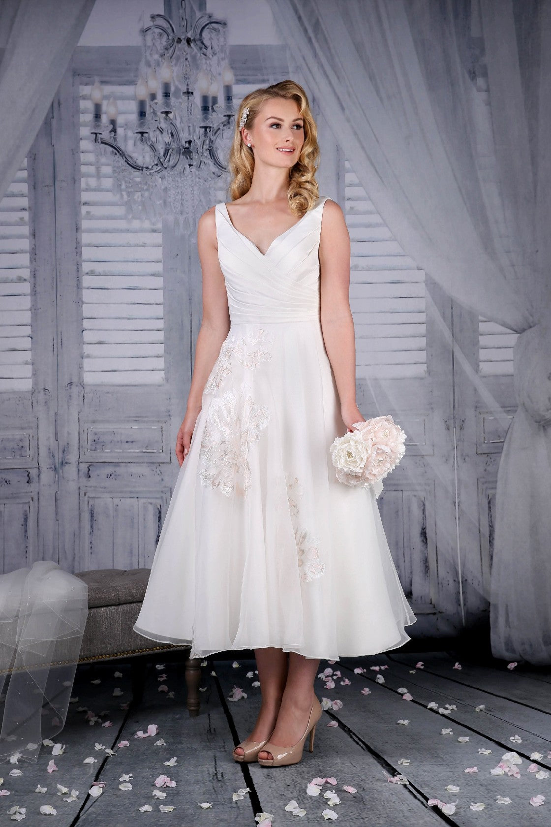 Tea length satin organza wedding dress Tea length satin organza wedding dress