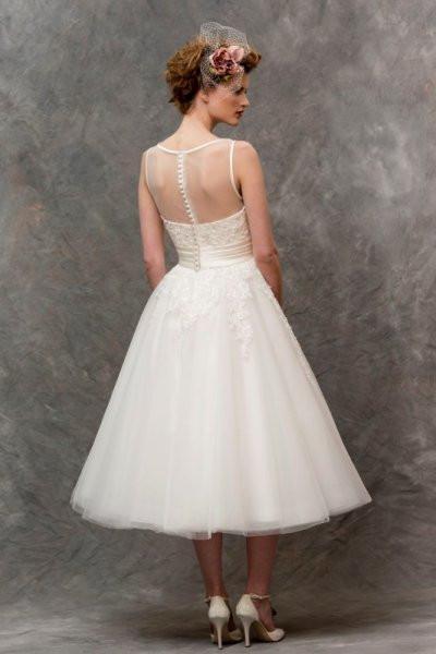 tb-w136 Tea length retro style short wedding gown
