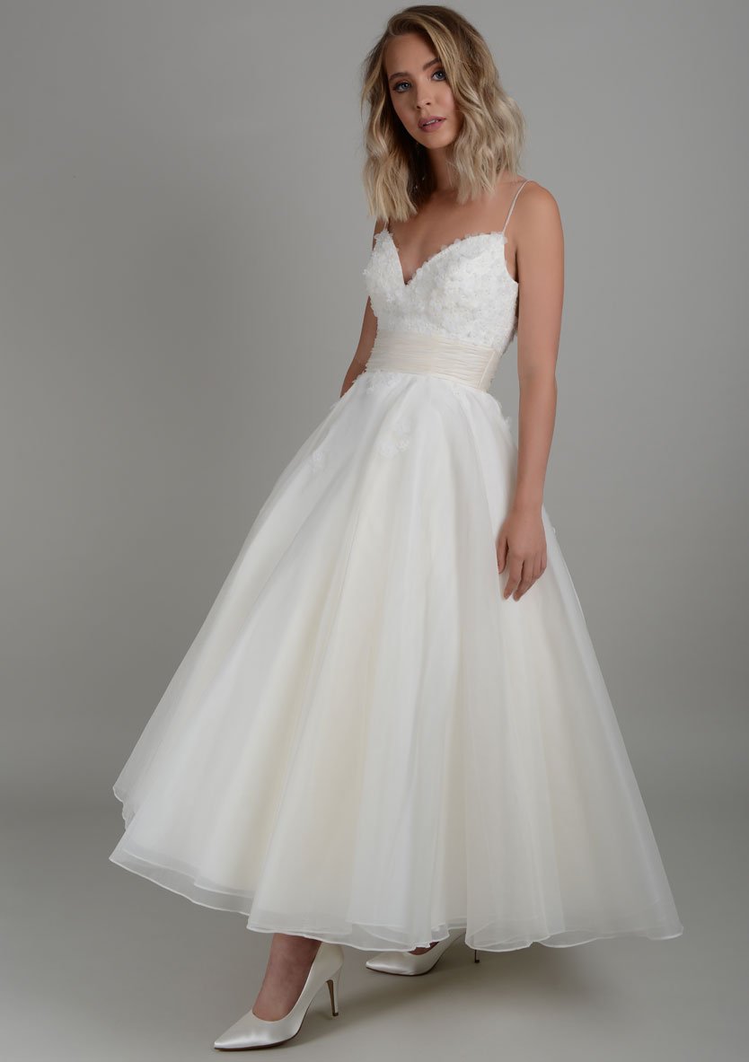 What is a tea length wedding dress?