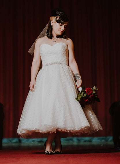 86-sofia Vintage polka dot strapless wedding gown