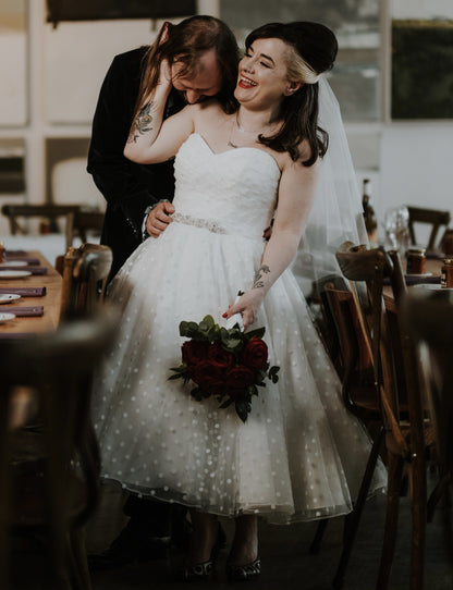 86-sofia Vintage polka dot strapless wedding gown