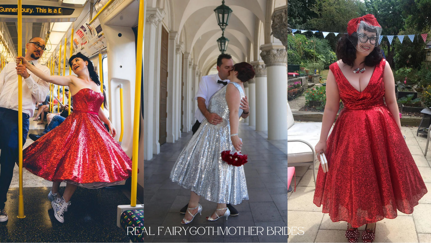 ab-nicole-r  Fifties length sequin gown with full skirt and cross over bodice.