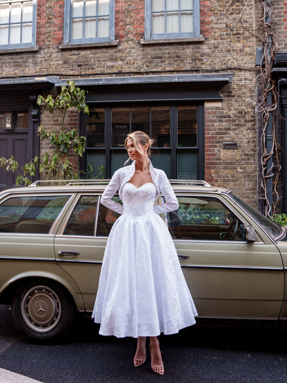Catherine RB1021 - Brocade Tea Length Wedding Dress with Matching Bolero