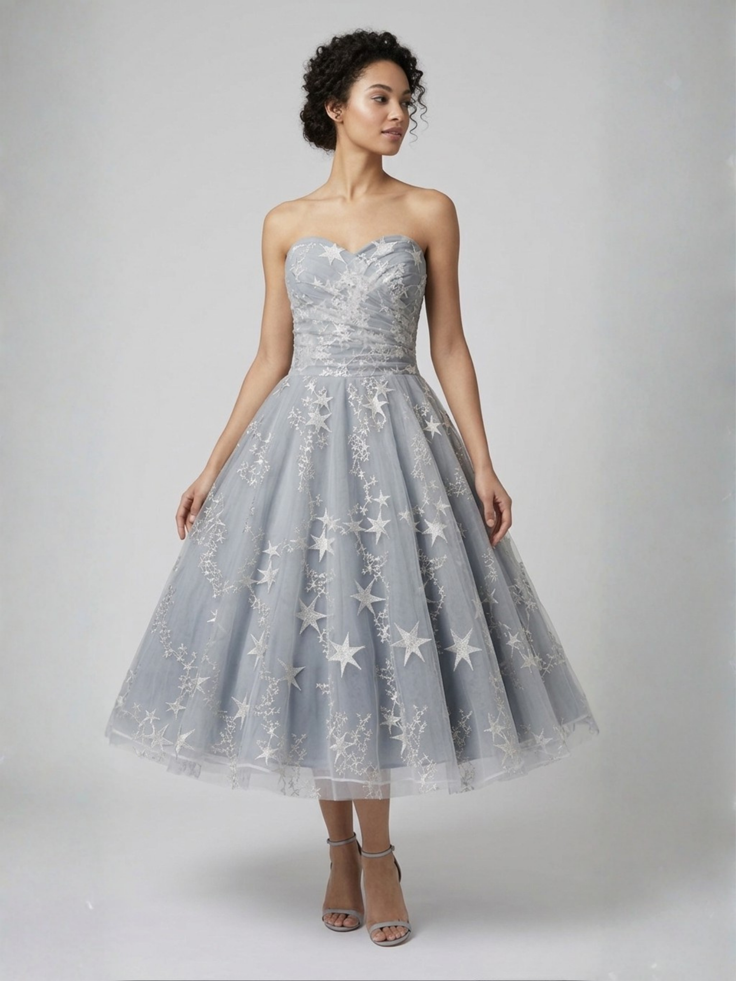 Aster – Celestial Star Tulle Tea-Length Wedding Dress
