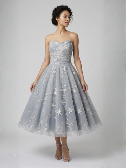 Aster – Celestial Star Tulle Tea-Length Wedding Dress