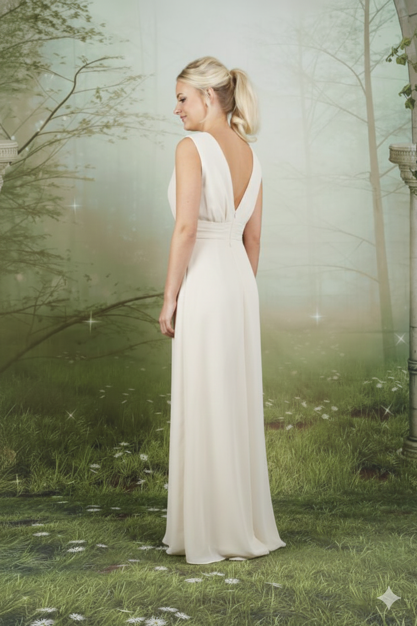 EB-Blair V-Neck Ruched Waist Jumpsuit Bridal Jumpsuit