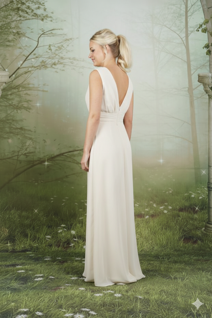 EB-Blair V-Neck Ruched Waist Jumpsuit Bridal Jumpsuit