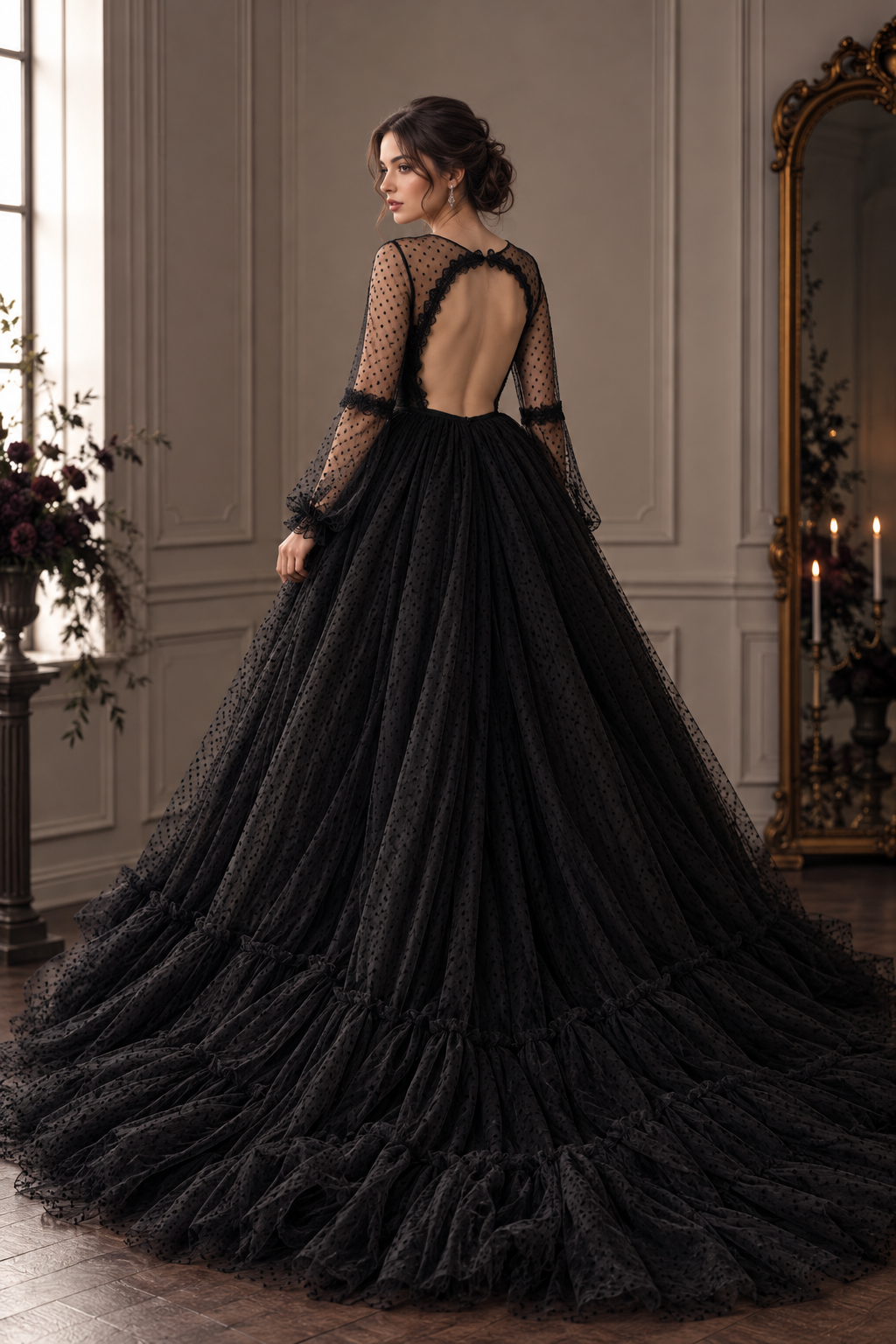 Vivienne – Dramatic Black Polka Dot Tulle Ball Gown
