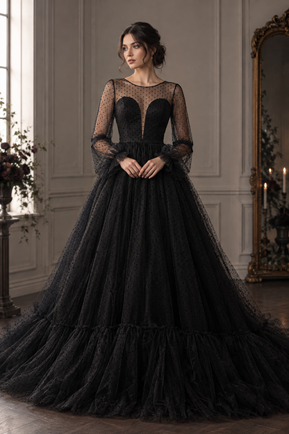 Vivienne – Dramatic Black Polka Dot Tulle Ball Gown
