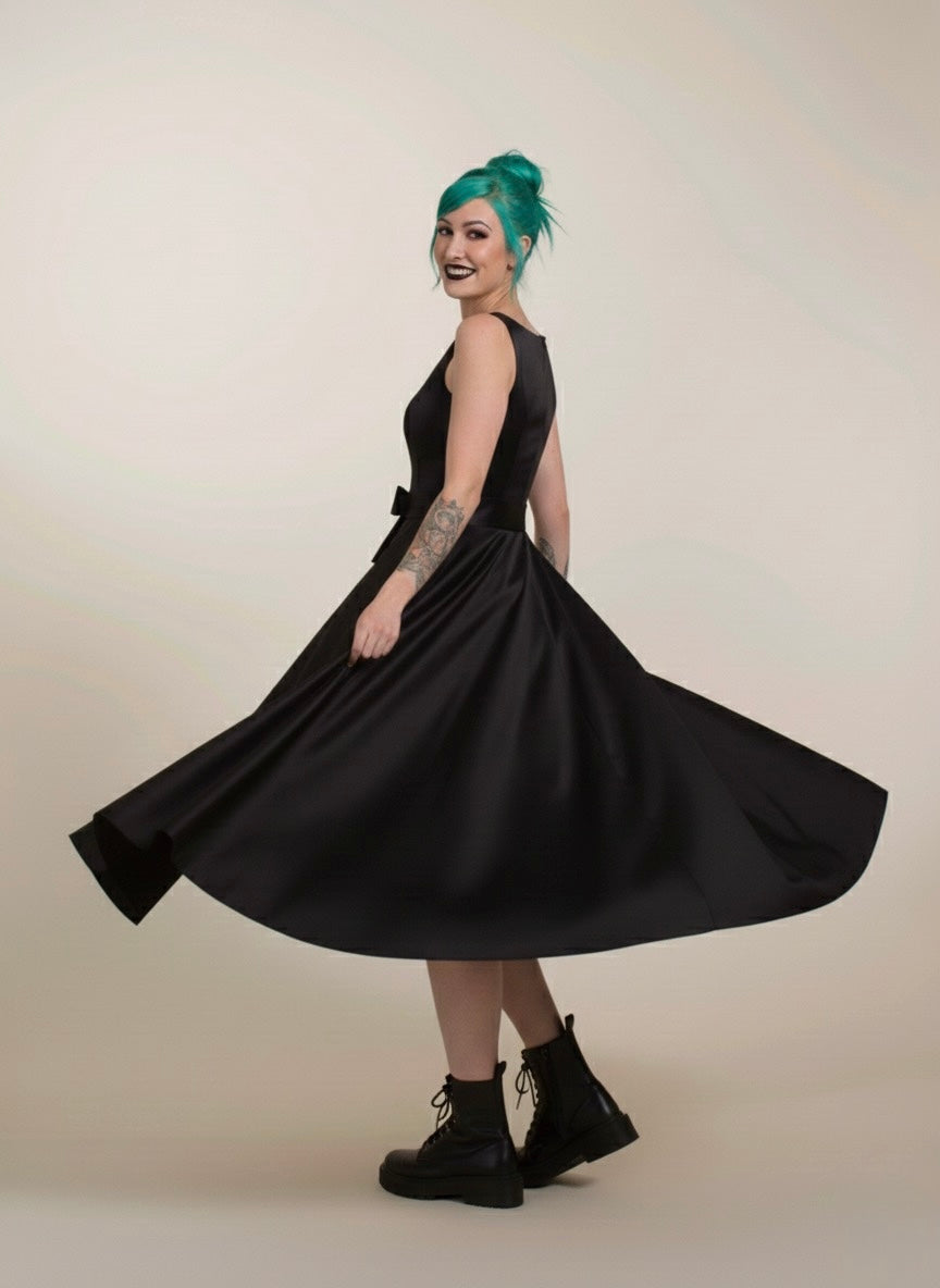 hn-veronica Brocade tea length wedding dress with subtle bow and elegant cut