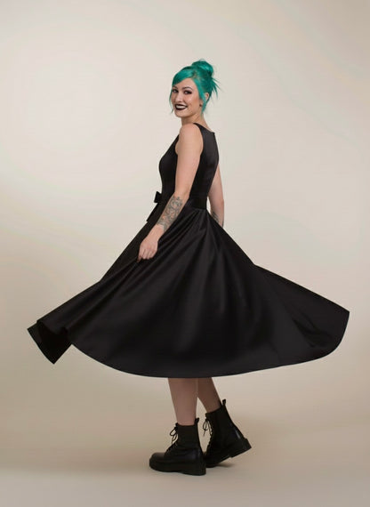 hn-veronica Brocade tea length wedding dress with subtle bow and elegant cut