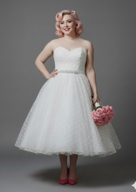 86-sofia Vintage polka dot strapless wedding gown