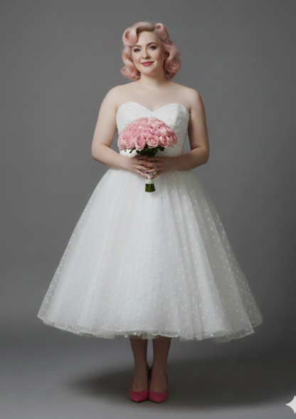 86-sofia Vintage polka dot strapless wedding gown