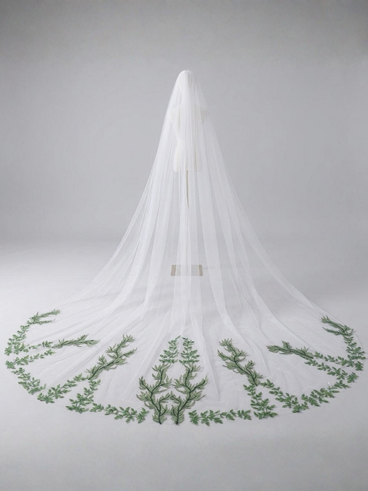 The Ivy Veil – Botanical Leaf Embroidered Cathedral Length Wedding Veil