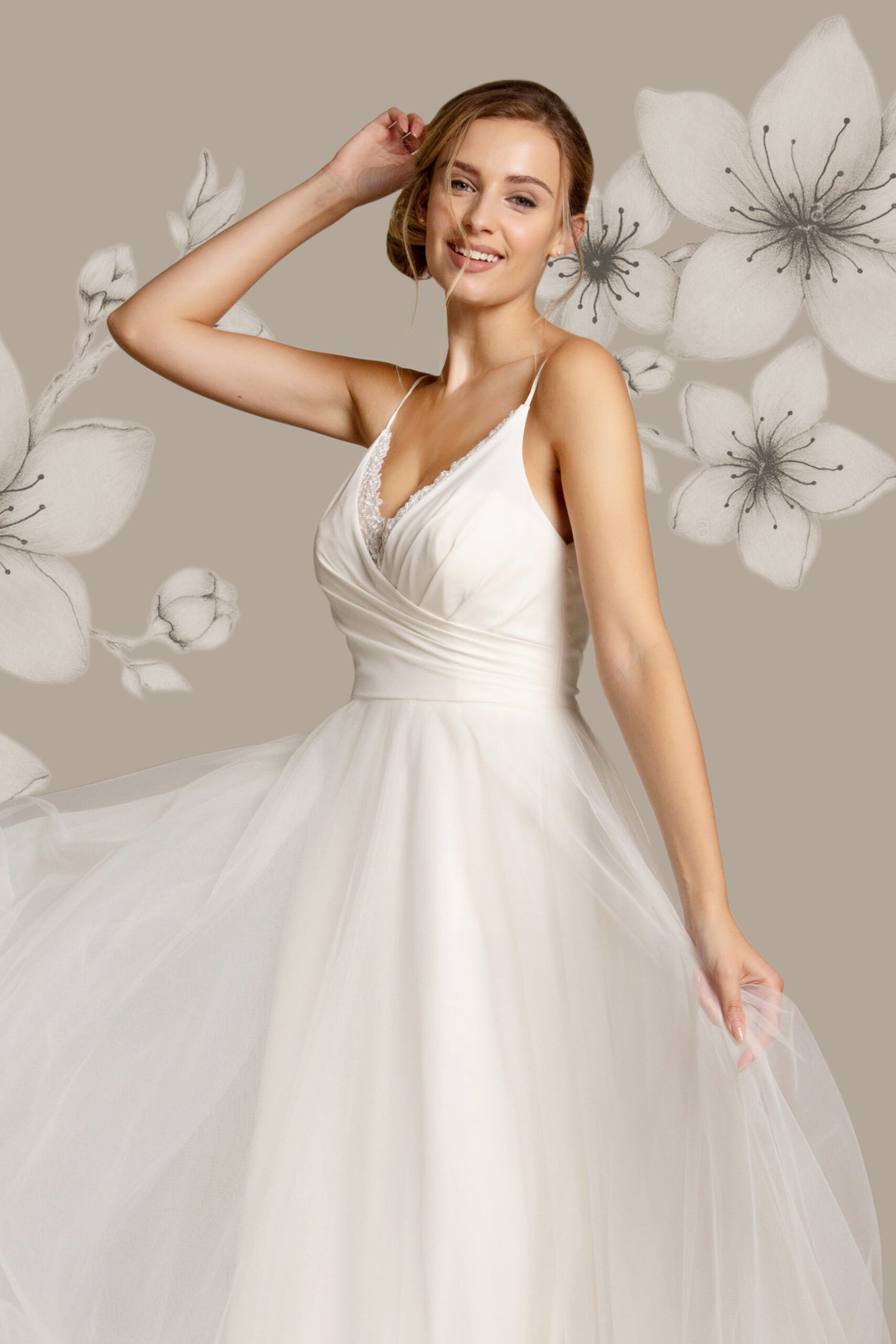 The Moira chiffon and sequin tulle bridal gown
