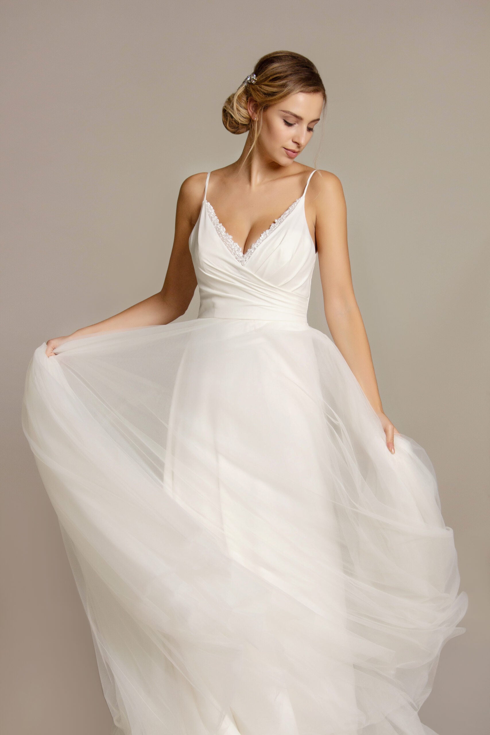 The Moira chiffon and sequin tulle wedding dress