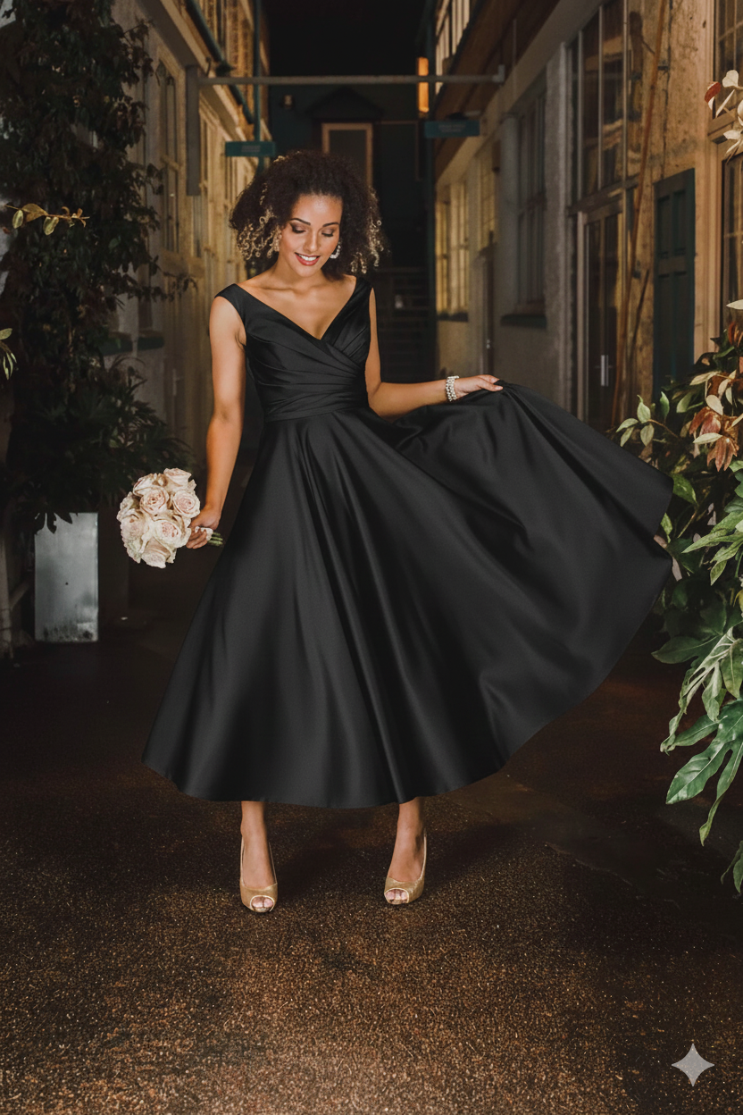 hn-marie Tea length satin bridal gown