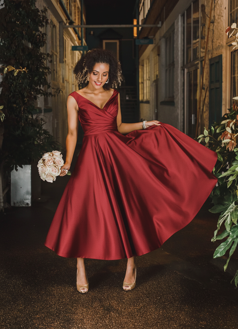 hn-marie Tea length satin bridal gown