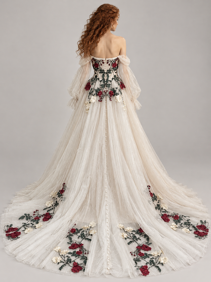 Ophelia – Floral Rose Embroidered A-line Wedding Dress