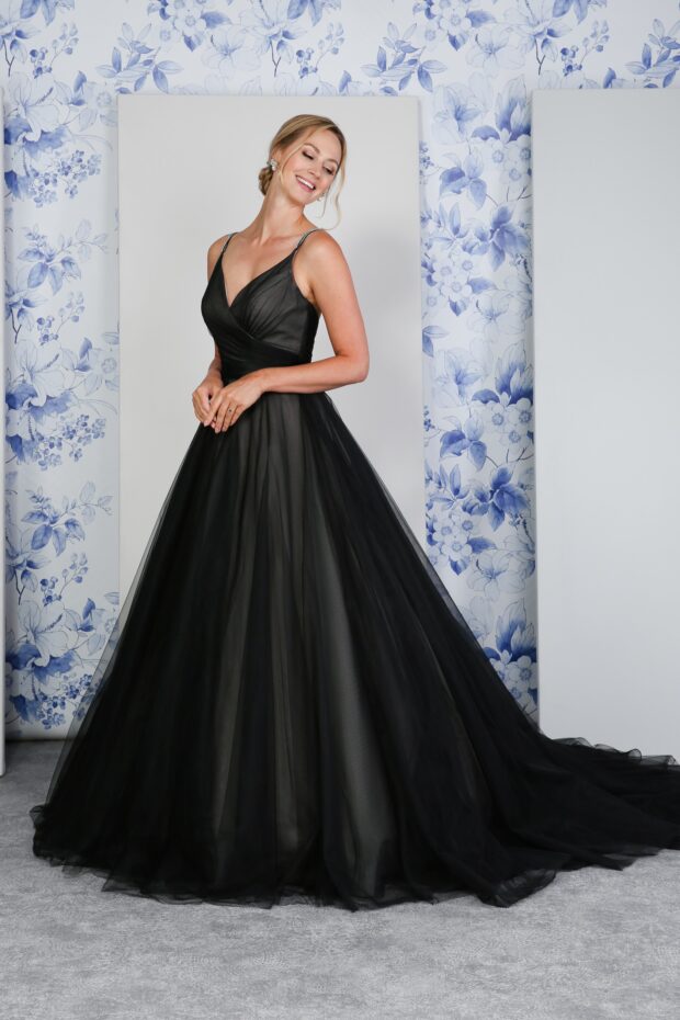 RD-Wednesday Black Tulle A-Line wedding dress