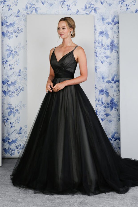 RD-Wednesday Black Tulle A-Line wedding dress
