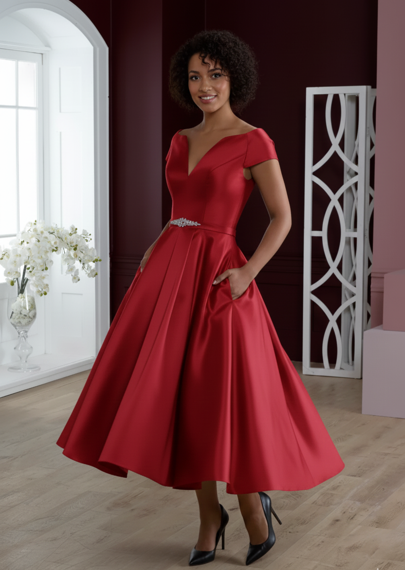 hn-hannah Short tea length wedding dress in luxury mikado