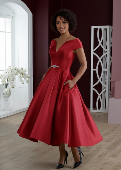 hn-hannah Short tea length wedding dress in luxury mikado