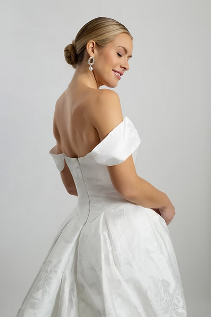 Off-the-Shoulder Pleated Basque A-Line Wedding Dress | ws-odette