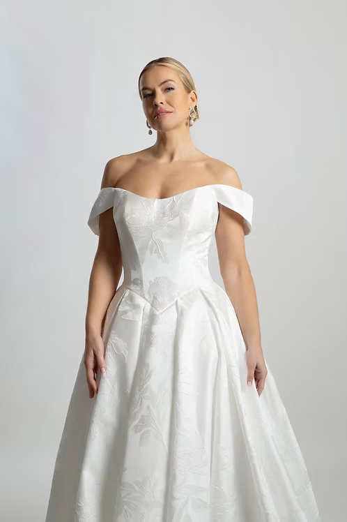 Off-the-Shoulder Pleated Basque A-Line Wedding Dress | ws-odette