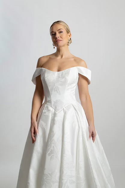 Off-the-Shoulder Pleated Basque A-Line Wedding Dress | ws-odette