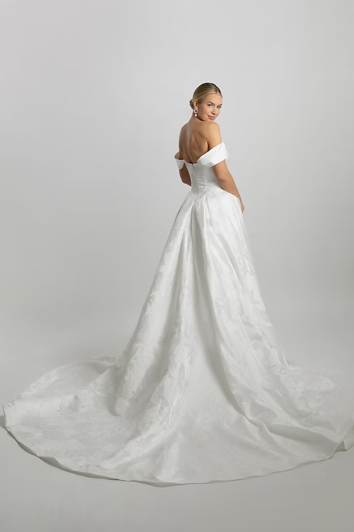 Off-the-Shoulder Pleated Basque A-Line Wedding Dress | ws-odette