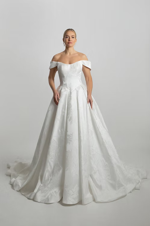 Off-the-Shoulder Pleated Basque A-Line Wedding Dress | ws-odette