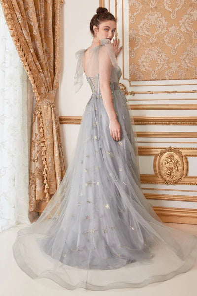 Celestial Tulle Gown with Metallic Feather & Star Embroidery AL-ARIA