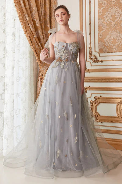 Celestial Tulle Gown with Metallic Feather & Star Embroidery AL-ARIA